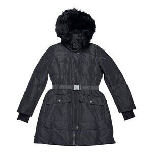 MICHAEL KORS Long Winter Puffer Parka Faux Fur Trim Jacket Coat Womens Small
